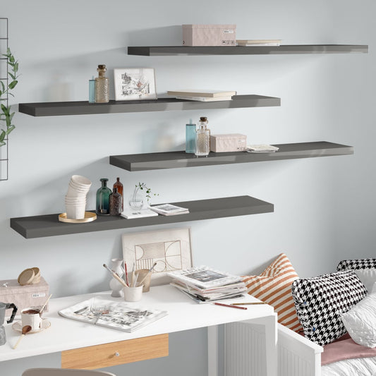 Schweberegale 4 Stk. Hochglanz-Grau 120x23,5x3,8 cm MDF - Pazzar.ch
