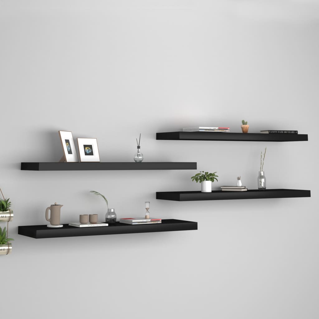 Schweberegale 4 Stk. Schwarz 90x23,5x3,8 cm MDF - Pazzar.ch