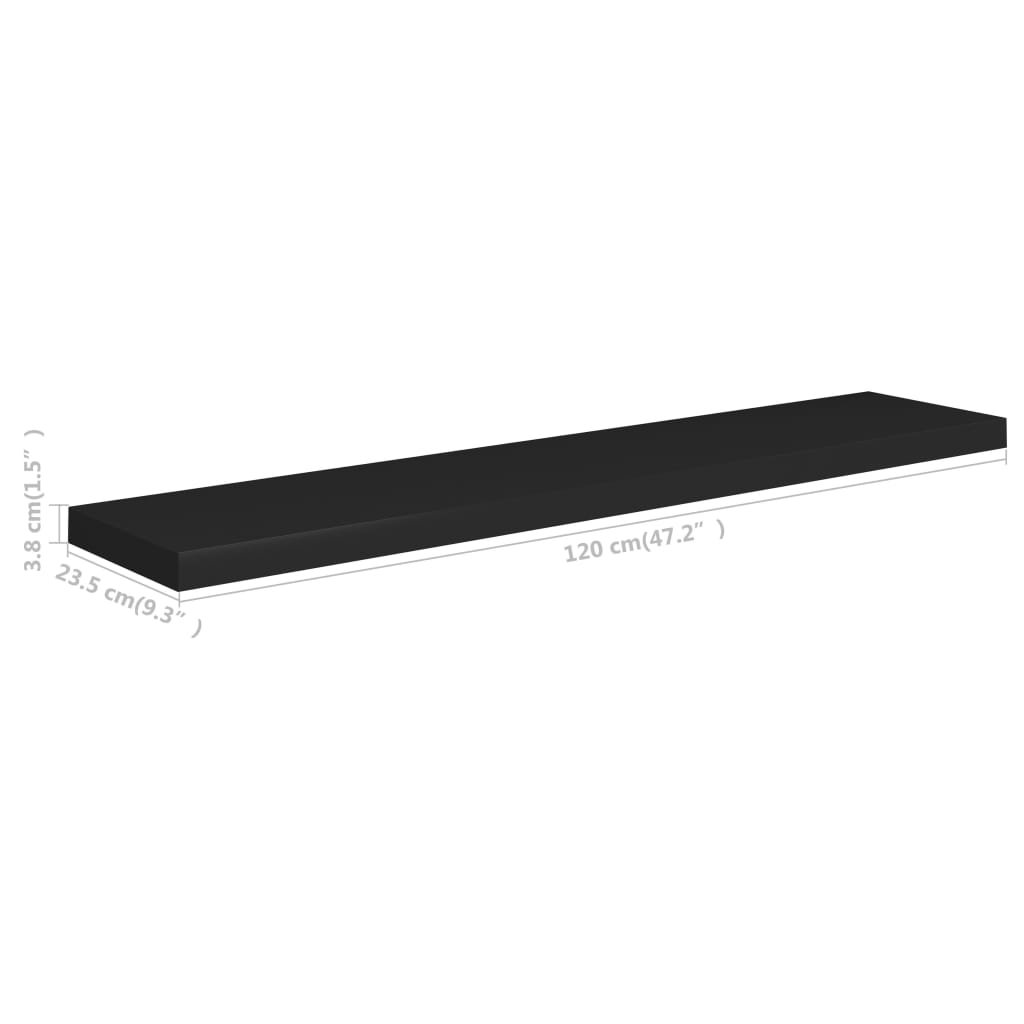 Schweberegale 2 Stk. Schwarz 120x23,5x3,8 cm MDF - Pazzar.ch