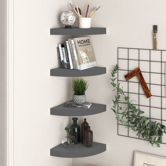 Eck-Schweberegale 4 Stk. Hochglanz-Grau 25x25x3,8 cm MDF - Pazzar.ch