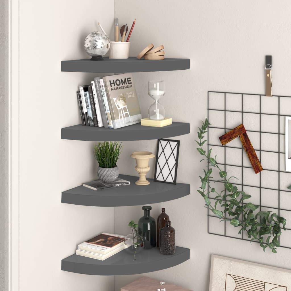 Eck-Schweberegale 4 Stk. Hochglanz-Grau 35x35x3,8 cm MDF - Pazzar.ch