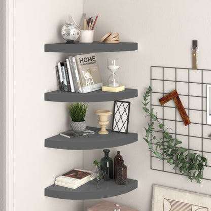 Eck-Schweberegale 4 Stk. Hochglanz-Grau 35x35x3,8 cm MDF - Pazzar.ch