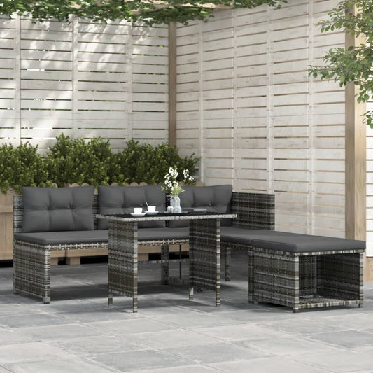 4-tlg. Garten-Essgruppe mit Kissen Grau Poly Rattan - Pazzar.ch
