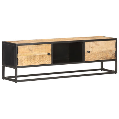 TV-Schrank mit Geschnitzter Tür 130x30x40 cm Raues Mangoholz - Pazzar.ch