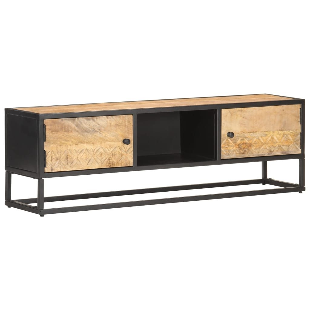 TV-Schrank mit Geschnitzter Tür 130x30x40 cm Raues Mangoholz - Pazzar.ch