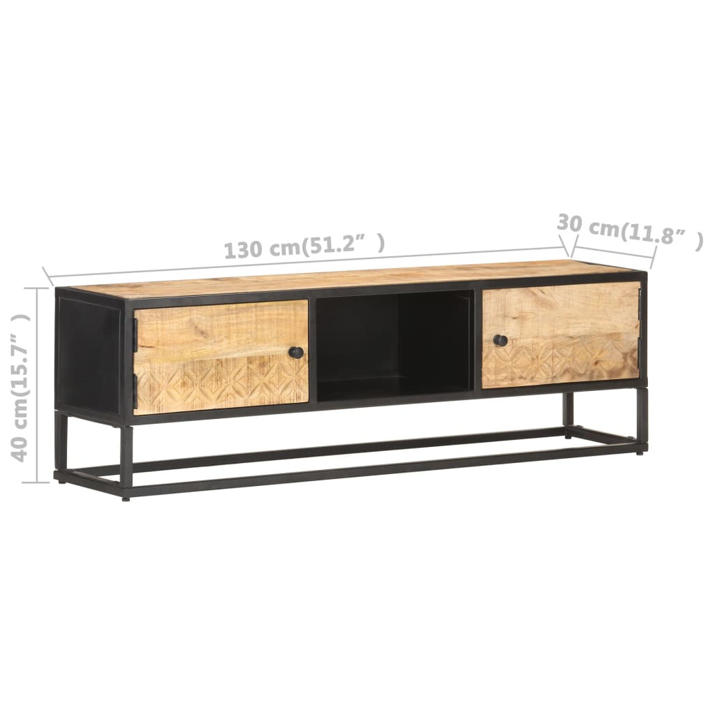 TV-Schrank mit Geschnitzter Tür 130x30x40 cm Raues Mangoholz - Pazzar.ch