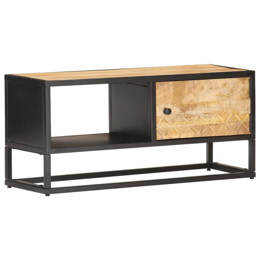 TV-Schrank mit Geschnitzter Tür 90x30x40 cm Raues Mangoholz - Pazzar.ch