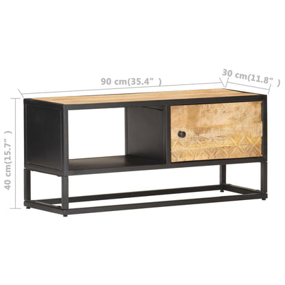TV-Schrank mit Geschnitzter Tür 90x30x40 cm Raues Mangoholz - Pazzar.ch