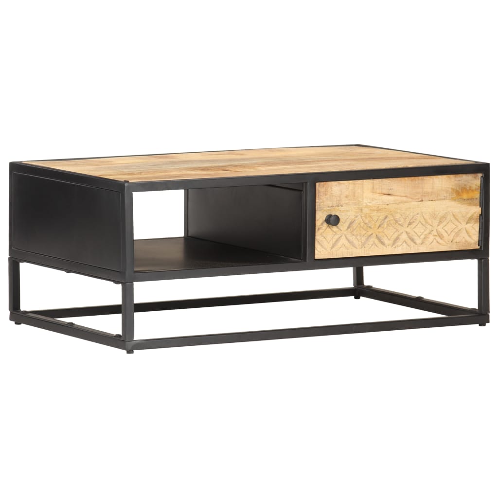 Couchtisch mit Geschnitzter Tür 90x55x36 cm Raues Mangoholz - Pazzar.ch