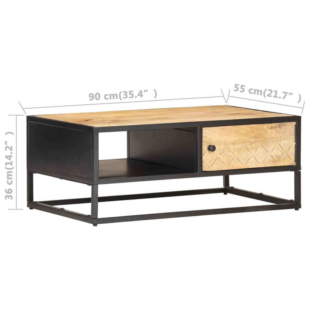 Couchtisch mit Geschnitzter Tür 90x55x36 cm Raues Mangoholz - Pazzar.ch