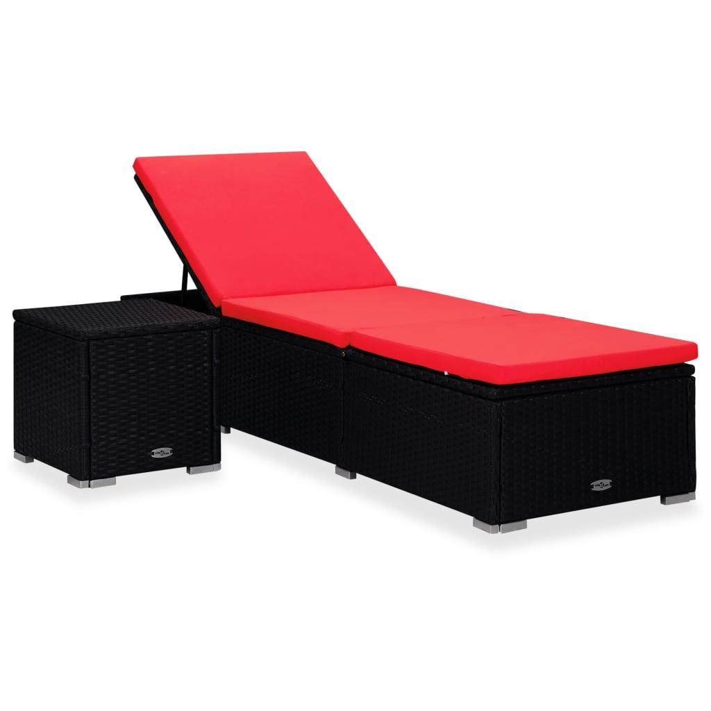 Sonnenliege mit Auflage und Teetisch Poly Rattan Rot - Pazzar.ch