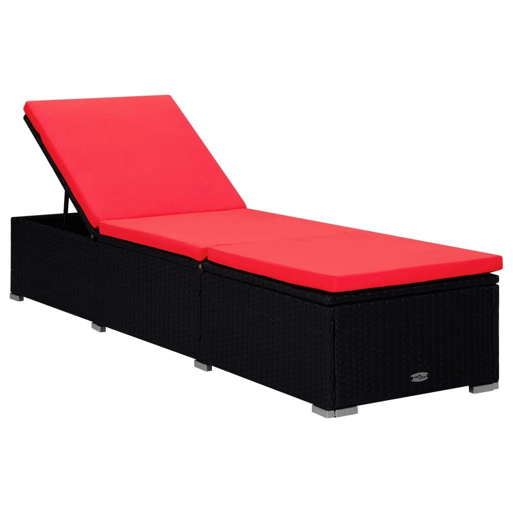Sonnenliege mit Auflage und Teetisch Poly Rattan Rot - Pazzar.ch