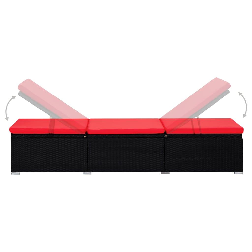Sonnenliege mit Auflage und Teetisch Poly Rattan Rot - Pazzar.ch