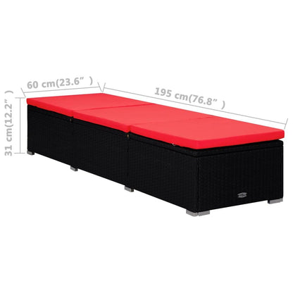 Sonnenliege mit Auflage und Teetisch Poly Rattan Rot - Pazzar.ch