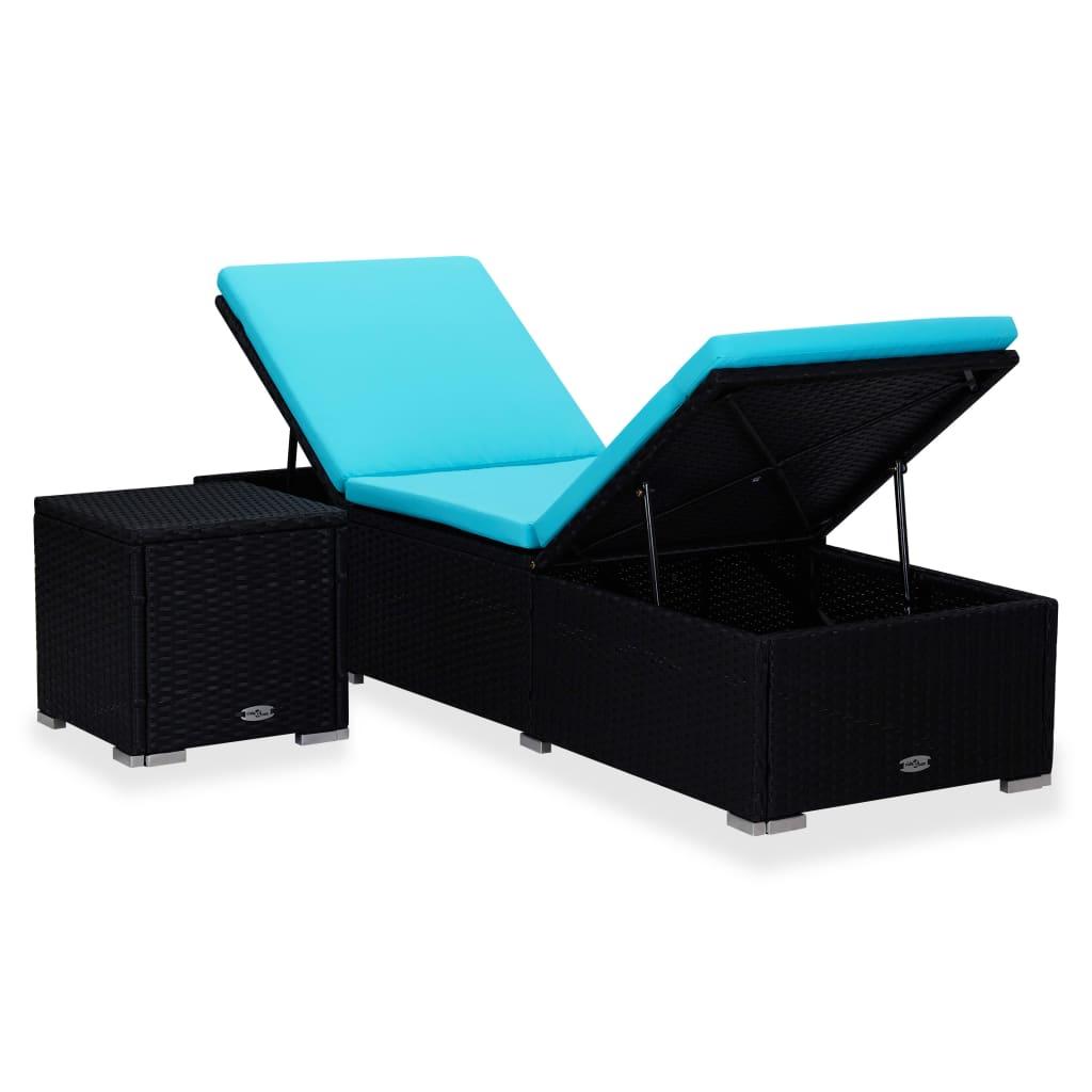 Sonnenliege mit Auflage und Teetisch Poly Rattan Blau - Pazzar.ch