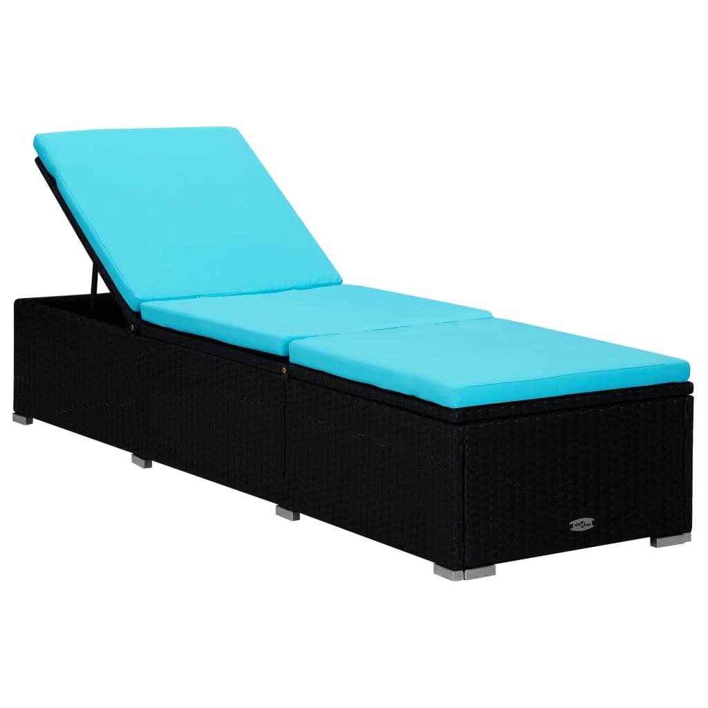 Sonnenliege mit Auflage und Teetisch Poly Rattan Blau - Pazzar.ch