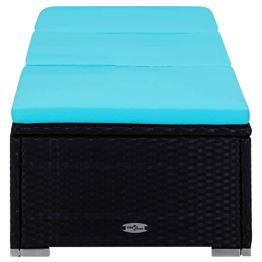 Sonnenliege mit Auflage und Teetisch Poly Rattan Blau - Pazzar.ch
