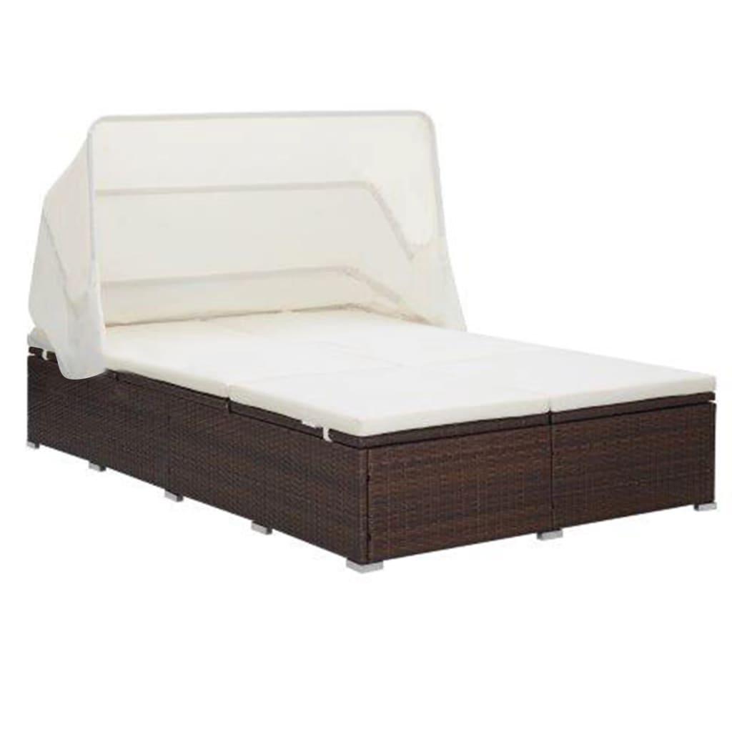 2-Personen-Sonnenliege mit Auflage Poly Rattan Braun - Pazzar.ch