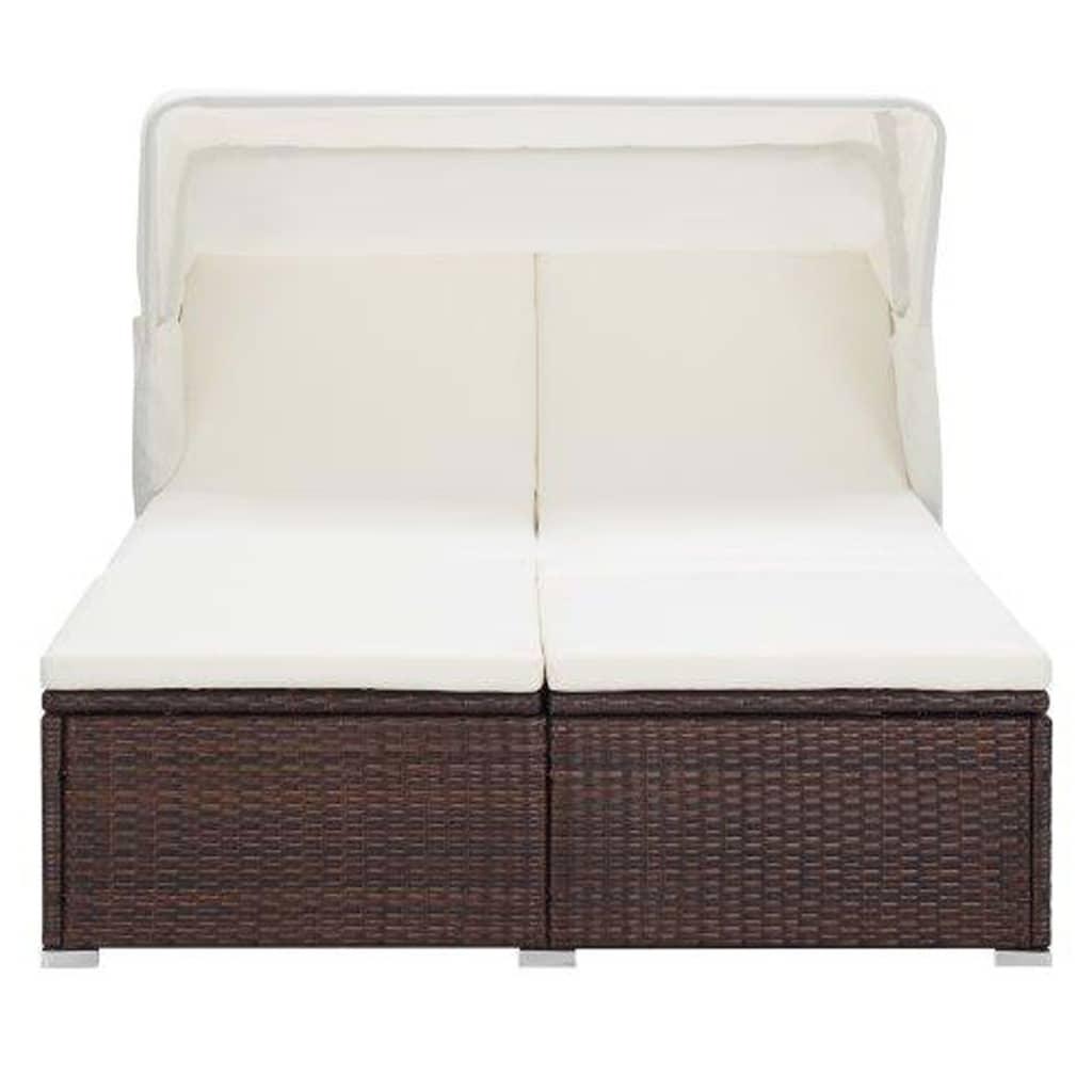 2-Personen-Sonnenliege mit Auflage Poly Rattan Braun - Pazzar.ch