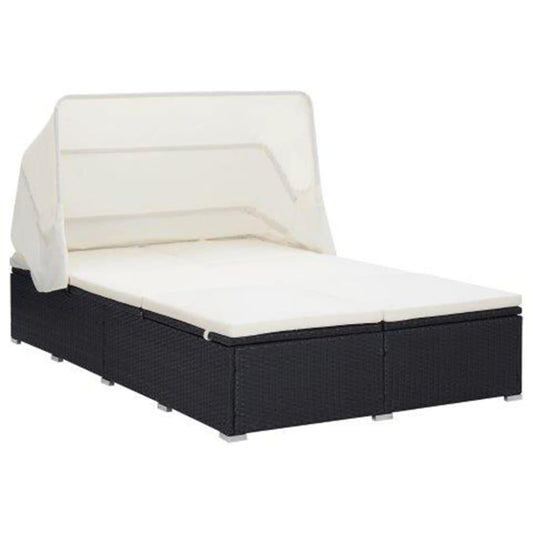 2-Personen-Sonnenliege mit Auflage Poly Rattan Schwarz - Pazzar.ch