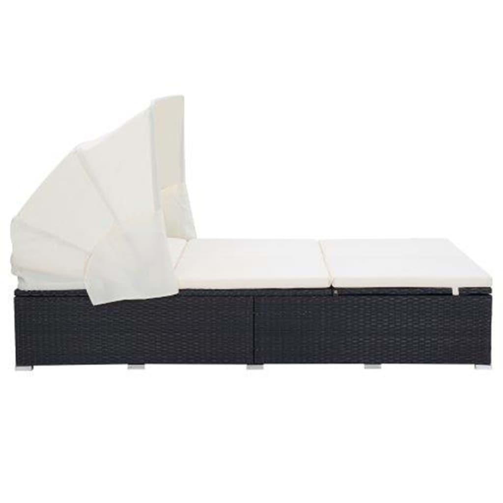 2-Personen-Sonnenliege mit Auflage Poly Rattan Schwarz - Pazzar.ch
