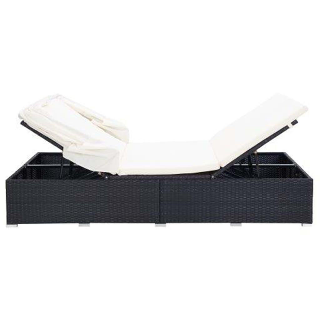 2-Personen-Sonnenliege mit Auflage Poly Rattan Schwarz - Pazzar.ch