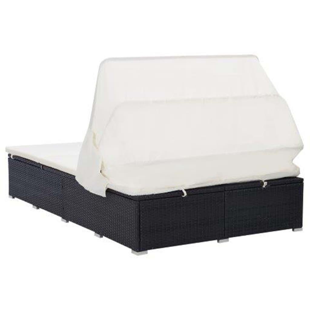 2-Personen-Sonnenliege mit Auflage Poly Rattan Schwarz - Pazzar.ch