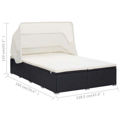 2-Personen-Sonnenliege mit Auflage Poly Rattan Schwarz - Pazzar.ch