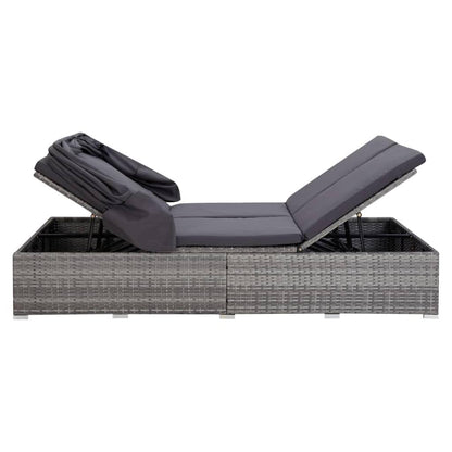 2-Personen-Sonnenliege mit Auflage Poly Rattan Grau - Pazzar.ch