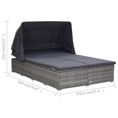 2-Personen-Sonnenliege mit Auflage Poly Rattan Grau - Pazzar.ch