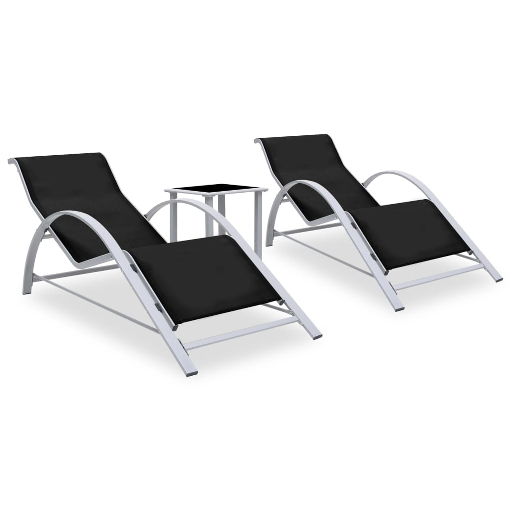 Sonnenliegen 2 Stk. mit Tisch Aluminium Schwarz - Pazzar.ch