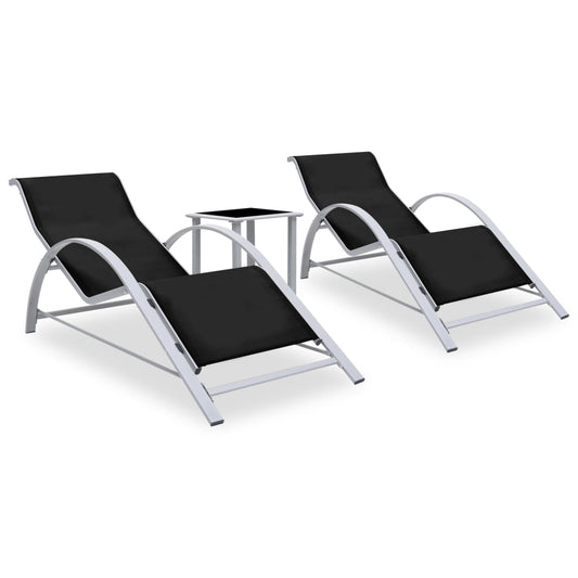 Sonnenliegen 2 Stk. mit Tisch Aluminium Schwarz - Pazzar.ch