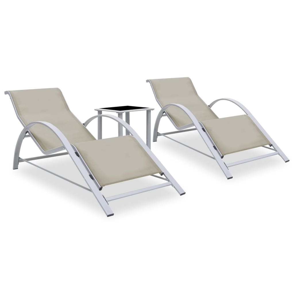 Sonnenliegen 2 Stk. mit Tisch Aluminium Cremeweiß - Pazzar.ch
