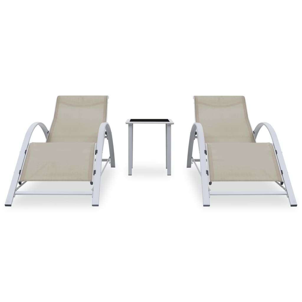 Sonnenliegen 2 Stk. mit Tisch Aluminium Cremeweiß - Pazzar.ch