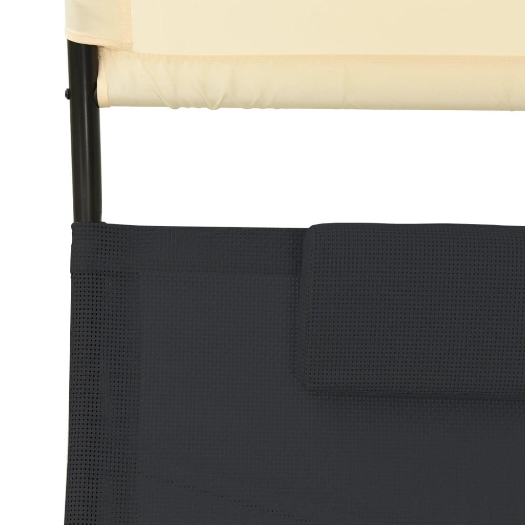 Doppel-Sonnenliege mit Sonnendach Textilene Schwarz und Creme - Pazzar.ch