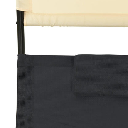 Doppel-Sonnenliege mit Sonnendach Textilene Schwarz und Creme - Pazzar.ch