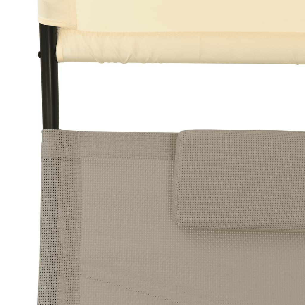 Doppel-Sonnenliege mit Sonnendach Textilene Taupe und Creme - Pazzar.ch