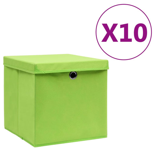 Aufbewahrungsboxen mit Deckeln 10 Stk. 28x28x28 cm Grün - Pazzar.ch