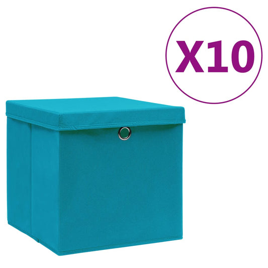 Aufbewahrungsboxen mit Deckeln 10 Stk. 28x28x28 cm Babyblau - Pazzar.ch