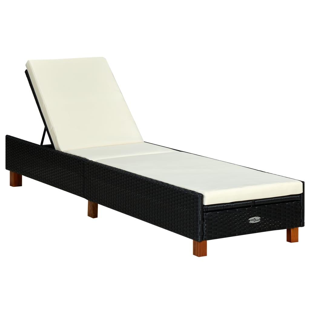 Sonnenliege mit Auflage Poly Rattan Schwarz - Pazzar.ch