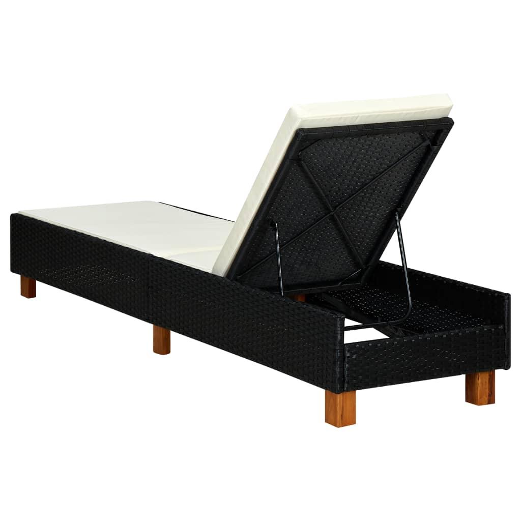 Sonnenliege mit Auflage Poly Rattan Schwarz - Pazzar.ch