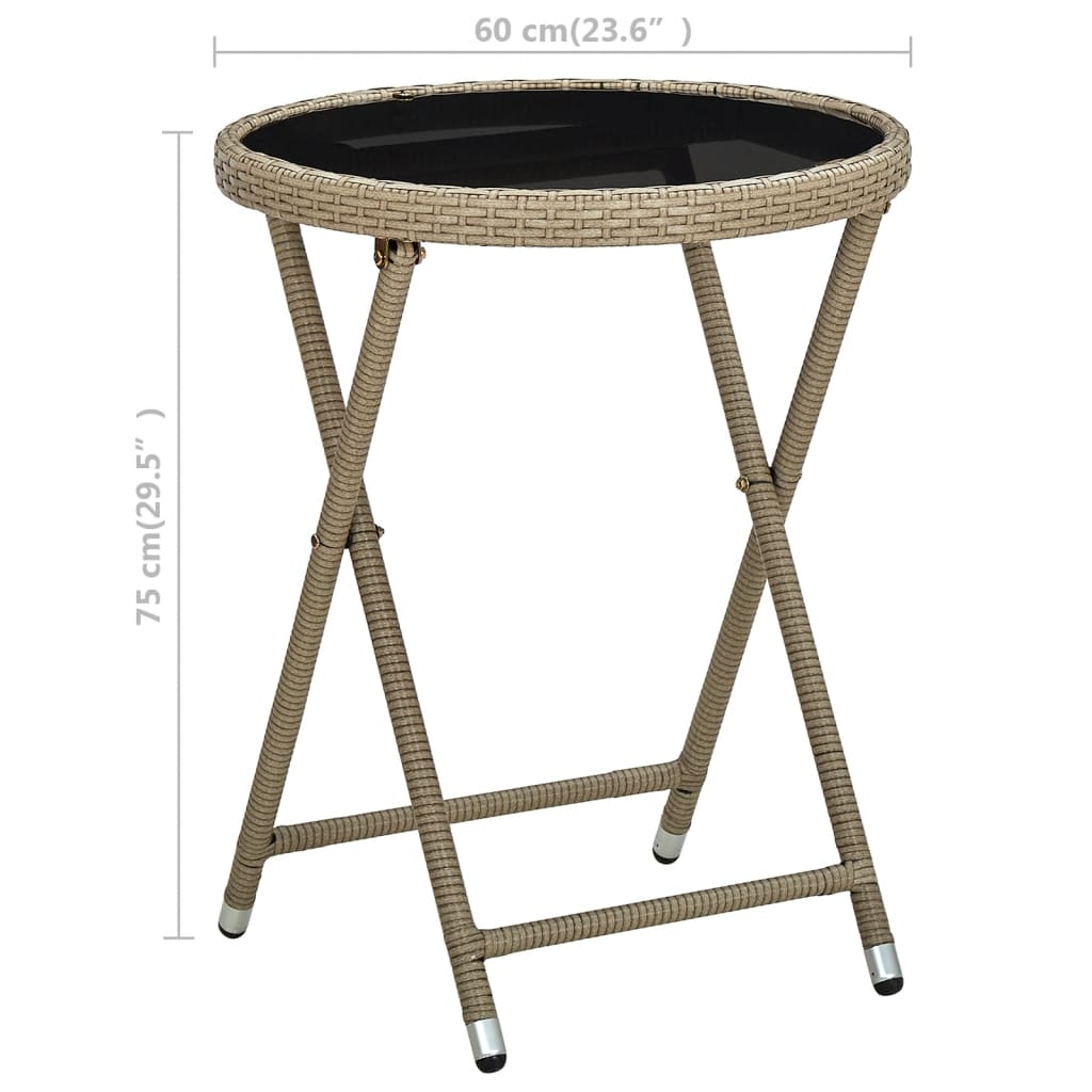 Beistelltisch Beige 60 cm Poly Rattan und Hartglas - Pazzar.ch