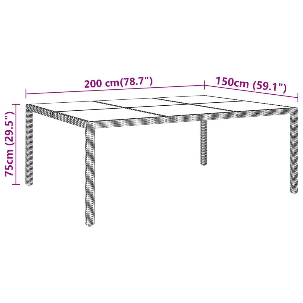 Gartentisch mit Glasplatte Braun 200x150x75 cm Rattan - Pazzar.ch
