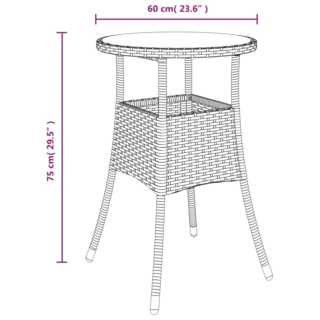 Gartentisch Ø60x75 cm Hartglas und Poly Rattan Braun - Pazzar.ch