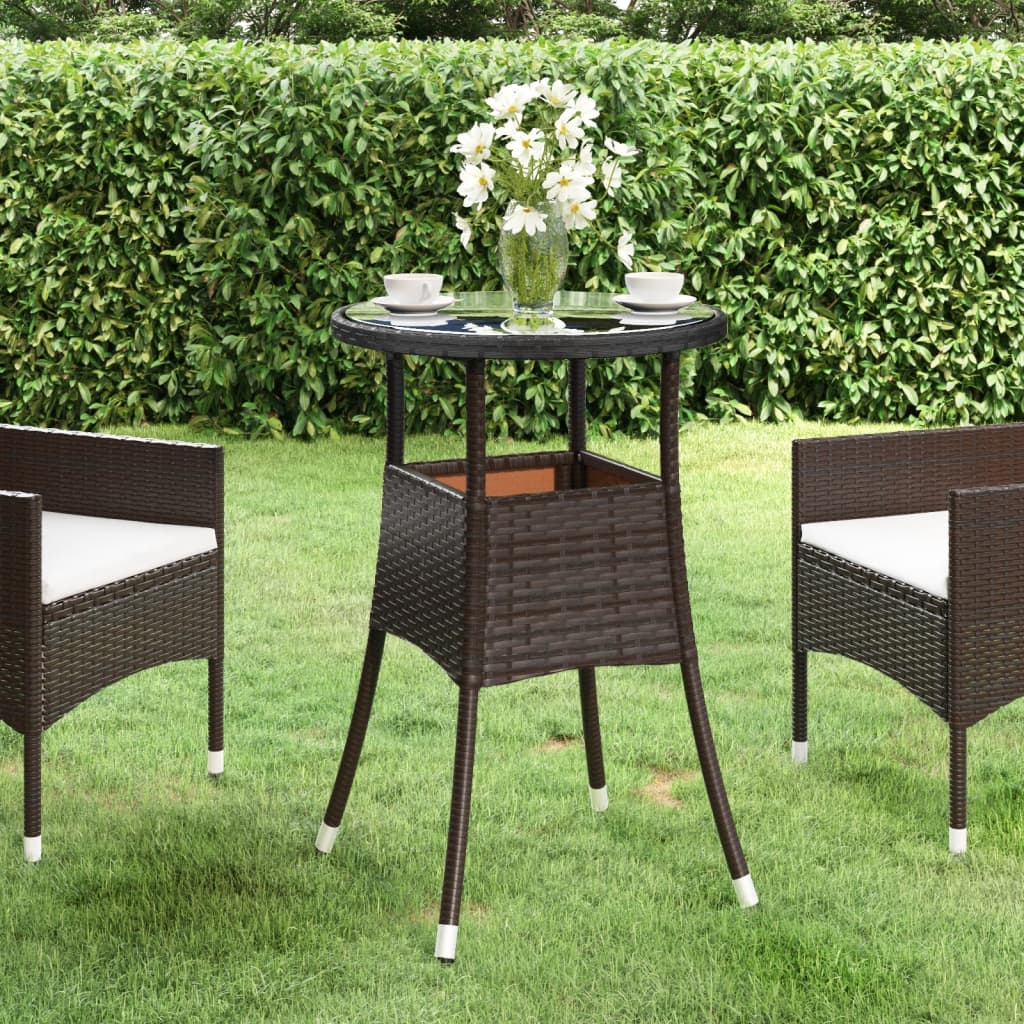 Gartentisch Ø60x75 cm Hartglas und Poly Rattan Braun - Pazzar.ch