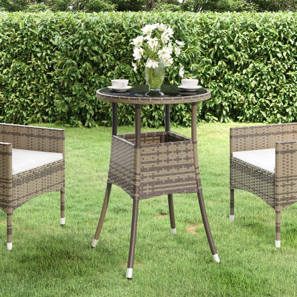 Gartentisch Ø60x75 cm Hartglas und Poly Rattan Grau - Pazzar.ch