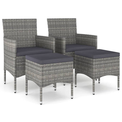 4-tlg. Gartenstuhl und Hocker Set Poly Rattan Grau - Pazzar.ch