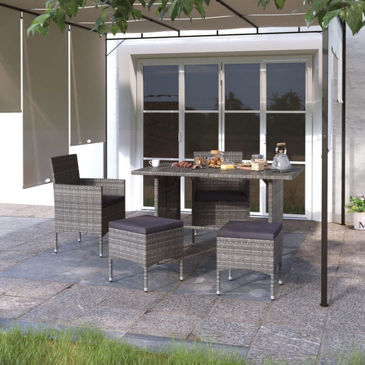 4-tlg. Gartenstuhl und Hocker Set Poly Rattan Grau - Pazzar.ch