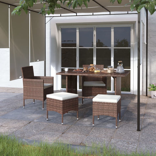 4-tlg. Gartenstuhl und Hocker Set Poly Rattan Braun - Pazzar.ch