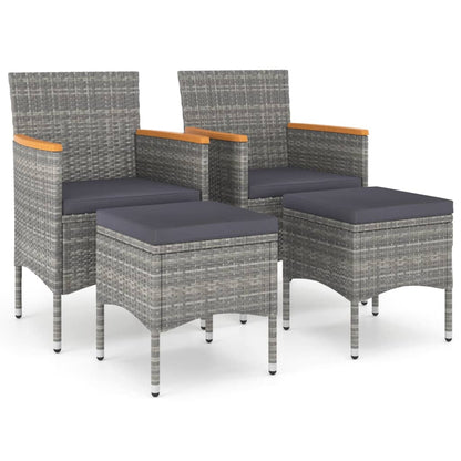 4-tlg. Gartenstuhl und Hocker Set Poly Rattan Grau - Pazzar.ch